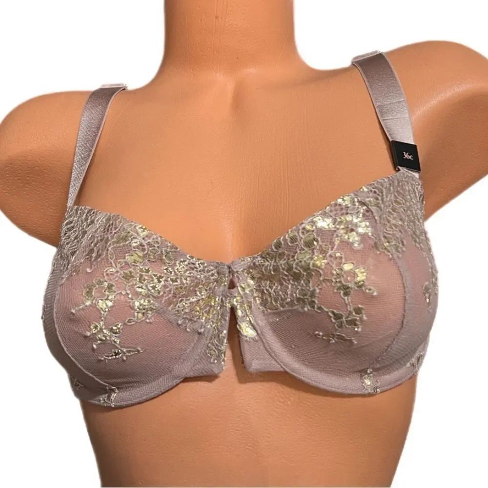Victorias Secret Set Very Sexy Unlined Metallic mesh Balconette bra beige gold